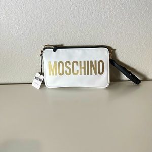 Moschino White Clutch with Gold Logo